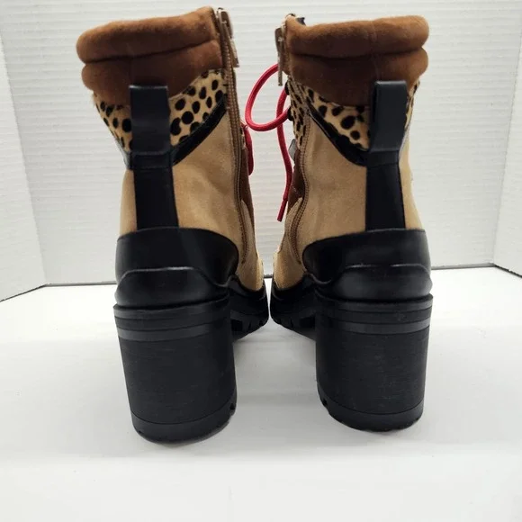 Gianni Bini Squad Goals Sz 6M Cheetah Calf Hair  Lace Up Lug Sole Boots - Picture 6 of 10